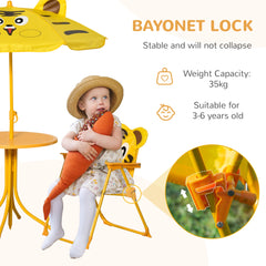 Kids Folding Picnic Table and Chair Set Pattern Outdoor Garden Patio Backyard with Removable & Height Adjustable Sun Umbrella Brown