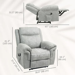 Manual Recliner Chair with Vibration Massage, Side Pockets, Microfibre Reclining Chair for Living Room, Grey