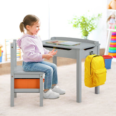 Wood Activity Kids Table and Chair Set with Storage Space-Gray