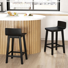 Set of 2 Solid Wood Counter Stools with Low Curved Backs in Black