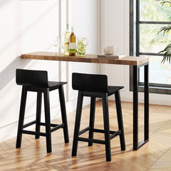 Set of 2 Solid Wood Counter Stools with Low Curved Backs in Black