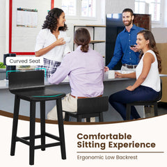 Set of 2 Solid Wood Counter Stools with Low Curved Backs in Black