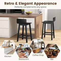 Set of 2 Solid Wood Counter Stools with Low Curved Backs in Black