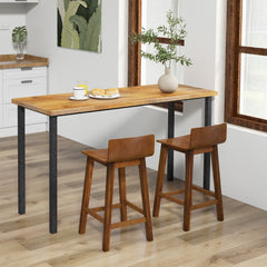 Set of 2 Solid Wood Counter Stools with Low Curved Backs in Walnut