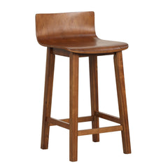 Set of 2 Solid Wood Counter Stools with Low Curved Backs in Walnut