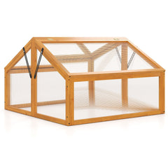 Wood Cold Frame Greenhouse Raised Flower Planter Protection with Transparent Openable Roof-Orange
