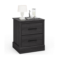 Compact Floor Nightstand with 2 Storage Drawers, Dark Grey