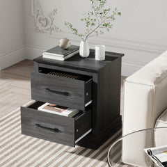 Compact Floor Nightstand with 2 Storage Drawers, Dark Grey