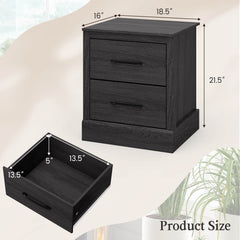 Compact Floor Nightstand with 2 Storage Drawers, Dark Grey