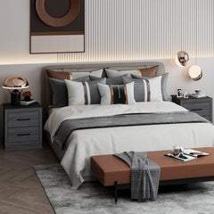 Compact Floor Nightstand with 2 Storage Drawers, Dark Grey