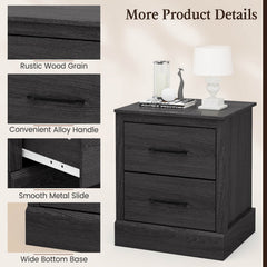 Compact Floor Nightstand with 2 Storage Drawers, Dark Grey