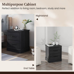 Compact Floor Nightstand with 2 Storage Drawers, Dark Grey