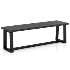 Wood Dining Bench with Metal Frame and Adjustable Footpads-Black