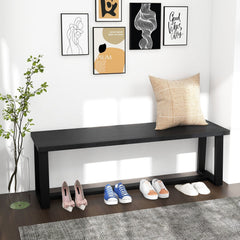 Wood Dining Bench with Metal Frame and Adjustable Footpads-Black