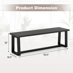 Wood Dining Bench with Metal Frame and Adjustable Footpads-Black