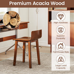 Set of 2 Low Back Dining Chairs with Curved Seat, Brown Acacia Wood