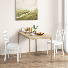 Set of 2 Slatted Back Dining Chairs with Wood Seat, White Rubber Wood