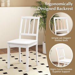 Set of 2 Slatted Back Dining Chairs with Wood Seat, White Rubber Wood