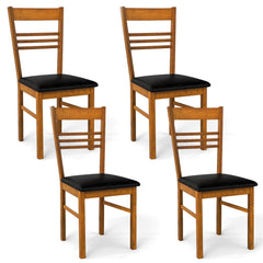 Set of 4 Ladder Back Dining Chairs with PU Leather Seat, Walnut Rubber Wood