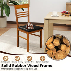 Set of 4 Ladder Back Dining Chairs with PU Leather Seat, Walnut Rubber Wood