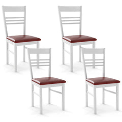 Set of 4 Ladder Back Dining Chairs with PU Leather Seat, White Rubber Wood
