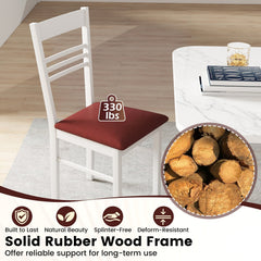 Set of 4 Ladder Back Dining Chairs with PU Leather Seat, White Rubber Wood