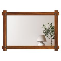 Wood Framed Mirror with Acacia Wood Frame and Vintage Rivet Design Brown-L