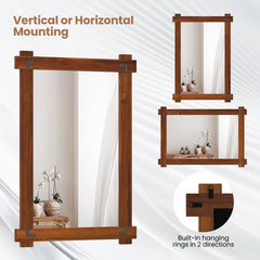 Wood Framed Mirror with Acacia Wood Frame and Vintage Rivet Design Brown-M