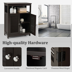 Wood Freestanding Bathroom Storage Cabinet with Double Shutter Door-Brown
