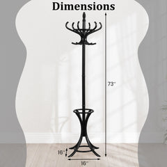 Wood Standing Hat Coat Rack with Umbrella Stand-Black