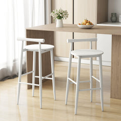 Set of 2 White Acacia Bar Stools with Rounded Seats, 30 Inch Seat Height