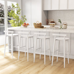Set of 2 White Acacia Bar Stools with Rounded Seats, 30 Inch Seat Height