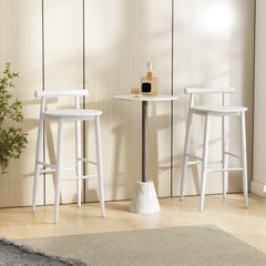 Set of 2 White Acacia Bar Stools with Rounded Seats, 30 Inch Seat Height