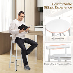 Set of 2 White Acacia Bar Stools with Rounded Seats, 30 Inch Seat Height