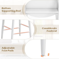 Set of 2 White Acacia Bar Stools with Rounded Seats, 30 Inch Seat Height