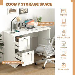 43 Inch Computer Desk with Charging Station for Living Room-White