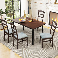 Set of 2 Ladder Back Dining Chairs with Linen Seat, Coffee Rubber Wood