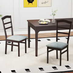 Set of 2 Ladder Back Dining Chairs with Linen Seat, Coffee Rubber Wood