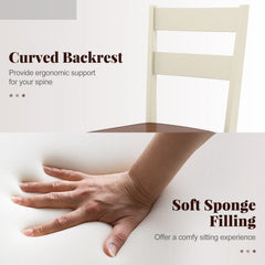 Set of 2 Two Rail Back Dining Chairs, Cream White Wood with Brown PU Seat