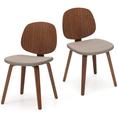 Set of 2 Bentwood Dining Chairs with Curved Back and Chenille Seat, Walnut