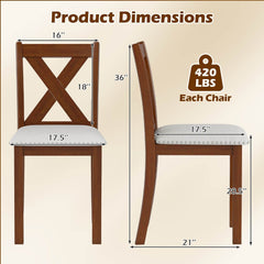 Set of 2 X Back Dining Chairs with Nailhead Trim, Acacia Wood and Beige Linen