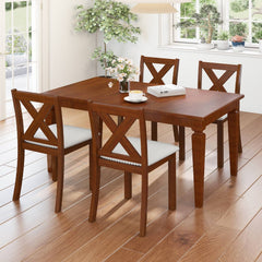 Set of 2 X Back Dining Chairs with Nailhead Trim, Acacia Wood and Beige Linen