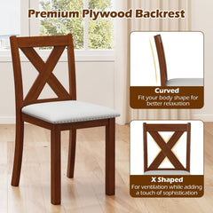 Set of 2 X Back Dining Chairs with Nailhead Trim, Acacia Wood and Beige Linen