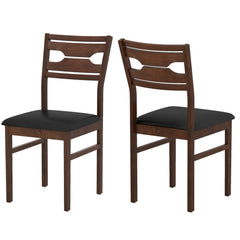 Set of 2 Dining Chairs with Cut Out Back and Black PU Seat, Walnut Rubber Wood
