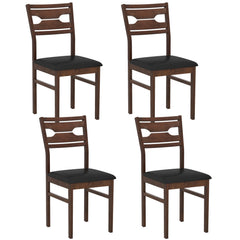 Set of 2 Dining Chairs with Cut Out Back and Black PU Seat, Walnut Rubber Wood