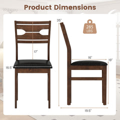 Set of 2 Dining Chairs with Cut Out Back and Black PU Seat, Walnut Rubber Wood