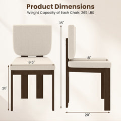 Set of 2 Sherpa Dining Chairs with Wide Seat and Square Walnut Frame