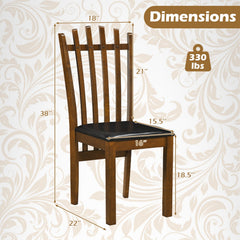 Set of 4 Tall Slat Back Dining Chairs with PU Leather Seat, Walnut Rubber Wood