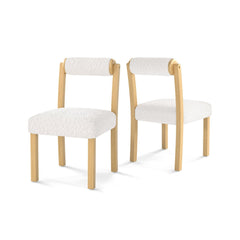 Set of 2 Dining Chairs with Cylinder Sherpa Back and 5.5 Inch Thick Seat, Natural Wood