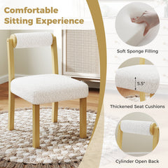 Set of 2 Dining Chairs with Cylinder Sherpa Back and 5.5 Inch Thick Seat, Natural Wood
